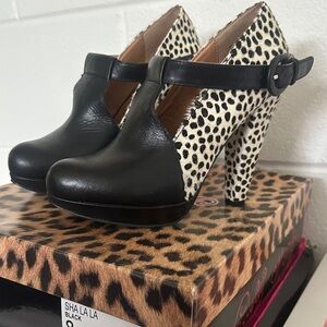 Black Spotted Leather Mary Jane Heels